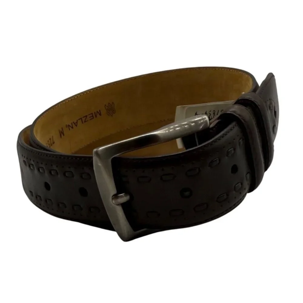 Mens Mezlan Dark Brown Leather Belt Pewter Tone Hardware‎ sz M 32 Spain